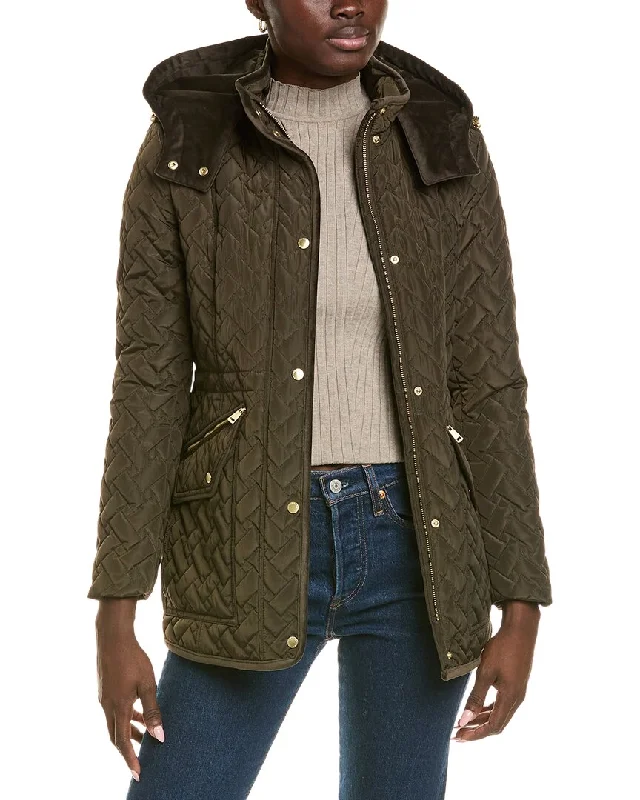 New Markdowns comfortable zip jacketCole Haan Signature Quilted Velvet-Trim Parka