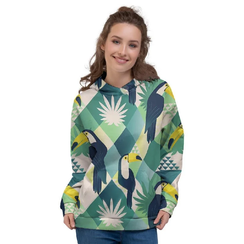 Daily Deals Patchwork Tropical Toucan Print Women's Hoodie