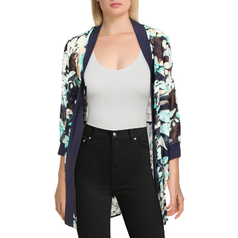 Mega Sale fitted bomber jacketPetites Womens Chiffon Floral Duster Blazer
