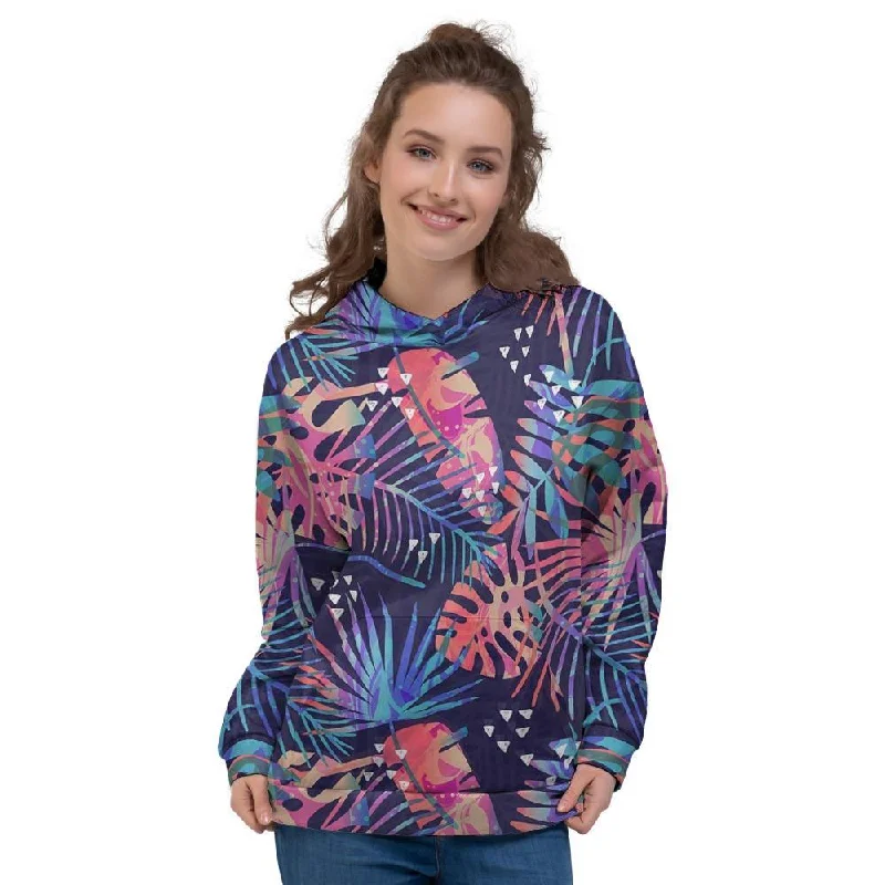 The Best Prices Neon Palm Leaf Hawaiian Print Women's Hoodie
