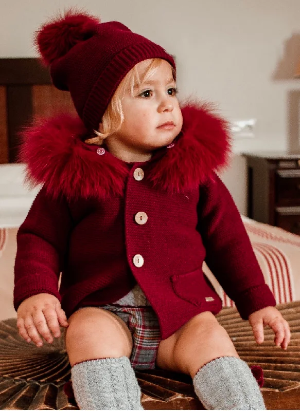 Daily Deals sleek dressBurgundy Fur Hood Coat