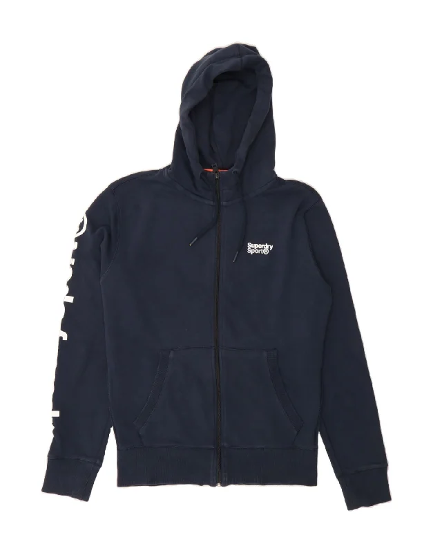 Overstock SUPERDRY Mens Graphic Zip Hoodie Sweater Small Navy Blue Cotton