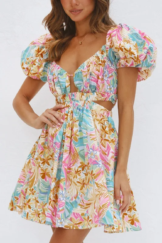 Bonus Savings long-sleeve floral dressBackless Floral Short Sleeve Mini Dress