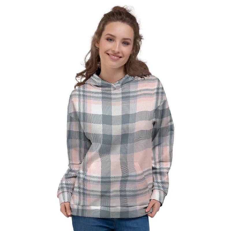 Value Deals Pink Grey Plaid Tartan Women's Hoodie