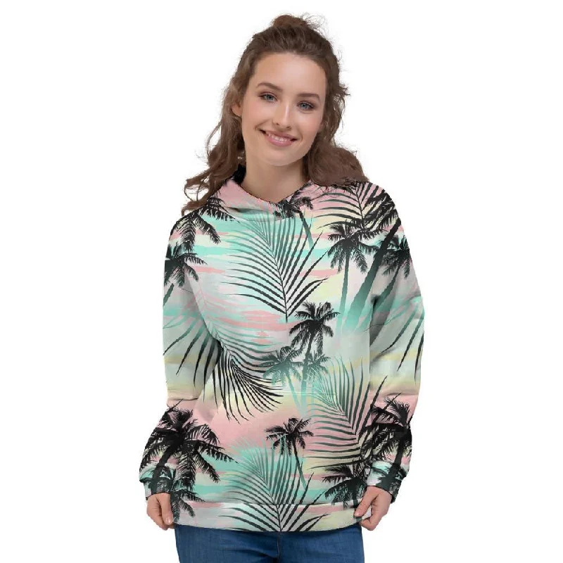 Extra Savings Pastel Palm Tree Hawaiian Print Women's Hoodie