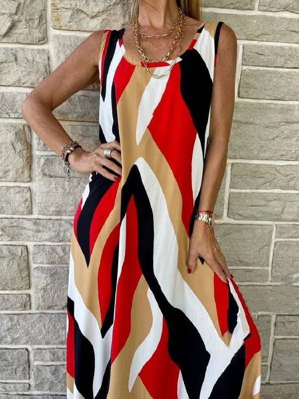 Sale Event one-shoulder dressPrinted Round Neck Mini Tank Dress