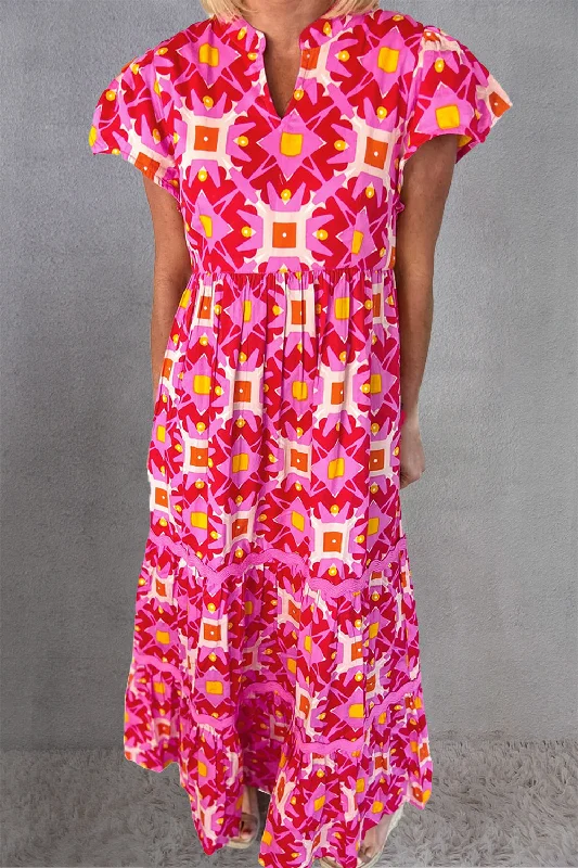 Friends and Family Sale party-ready dressPrinted Notched Cap Sleeve Dress