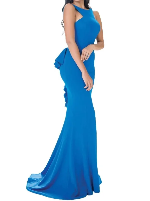 Crazy Deals casual day dressHigh Front Low Back With Ruffles Dress In Teal Blue