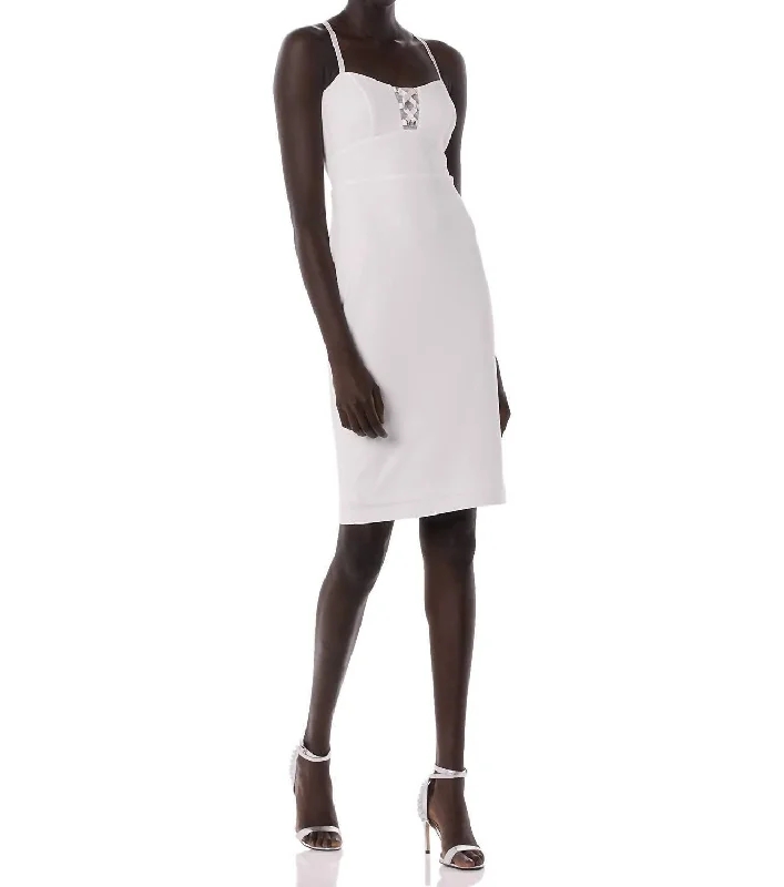 Get It Before It’s Gone comfy dressBebe Women Illusions Bodycon Fit Spaghetti Strap Pencil Sheath Dress Ivory White