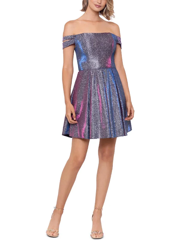 Factory Direct Sale high-waisted dressJuniors Womens Shimmer Mini Fit & Flare Dress