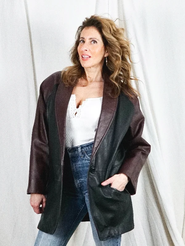 Clearance Sale cozy jacketVintage Colorblock Leather Blazer