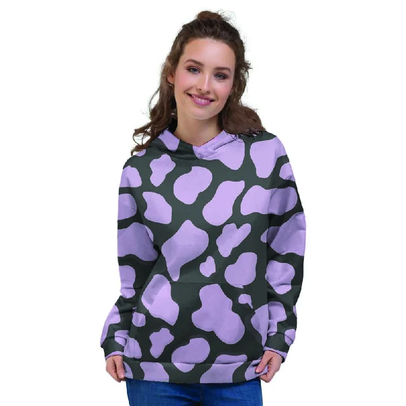 Anniversary Sale Purple And Black Cow Print Women's Hoodie