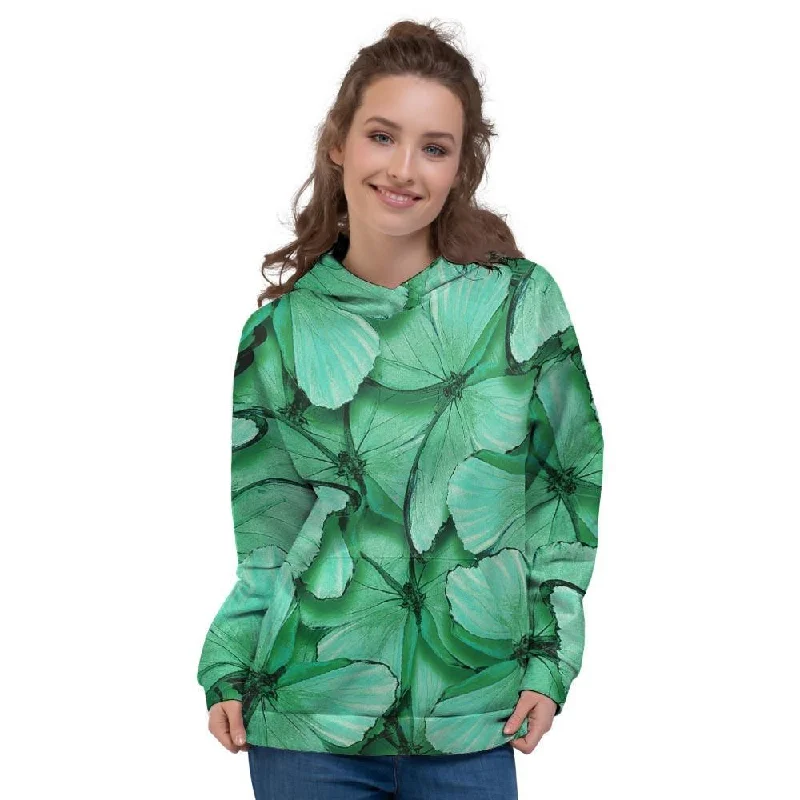 Time-Limited Offer Mint Green Butterfly Print Women's Hoodie