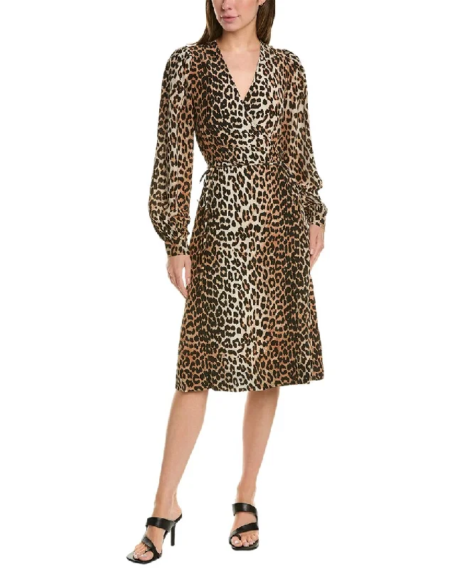 Huge Savings floral midi dressGANNI Wrap Silk-Blend Midi Dress