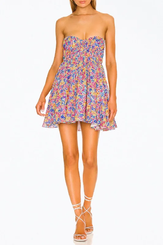 Discount Deals A-line dressSasha Floral-Print Strapless Bustier Mini Dress In Blue