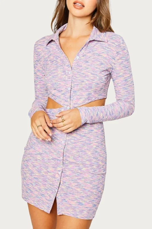 Overstock Sale romantic dressCutout Collared Mini Dress In Pink