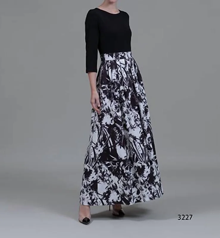 Overstock Sale backless dressWomen's Log Sleeve Jacquard Skirt Dress In Black/white