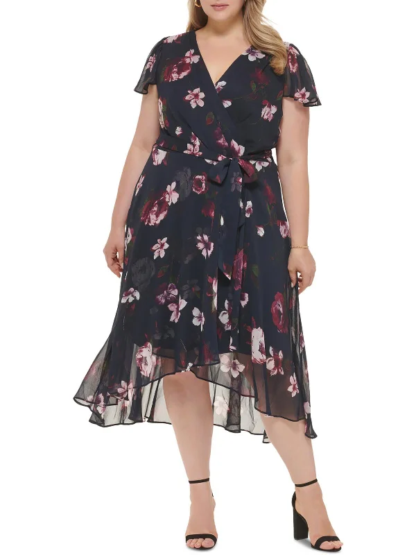 Great Deals elegant shift dressPlus Womens Causal Faux Wrap Midi Dress