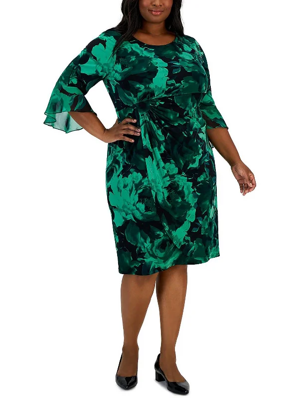 Big Savings pleated maxi dressPlus Womens Floral Midi Sheath Dress