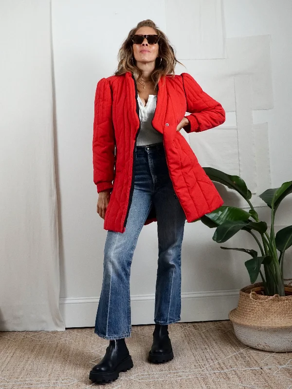 Year-End Sale weather-resistant jacketVintage Red Quilted Puff Coat