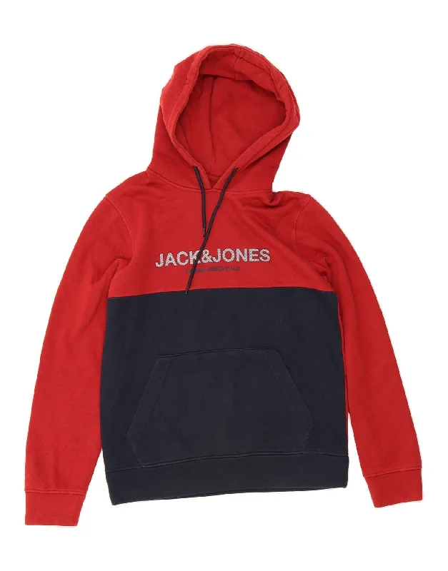 Seasonal Clearance JACK & JONES Mens Graphic Hoodie Jumper Small Red Colourblock Polyester