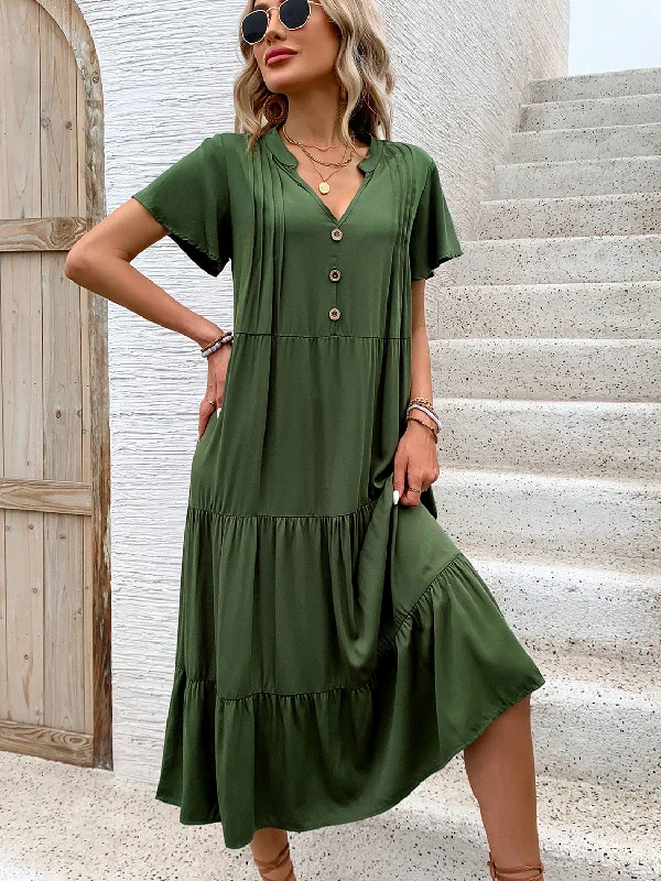 Midnight Madness ruffle dressTiered Notched Short Sleeve Midi Dress