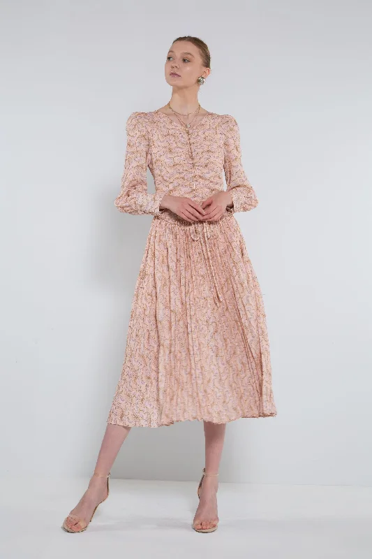 Sale Event sleek midi dressLong Bishop Sleeve Midi Length Dress