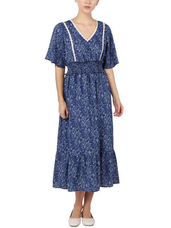 Warehouse Sale form-fitting dressWomens Printed V-Neck Maxi Dress