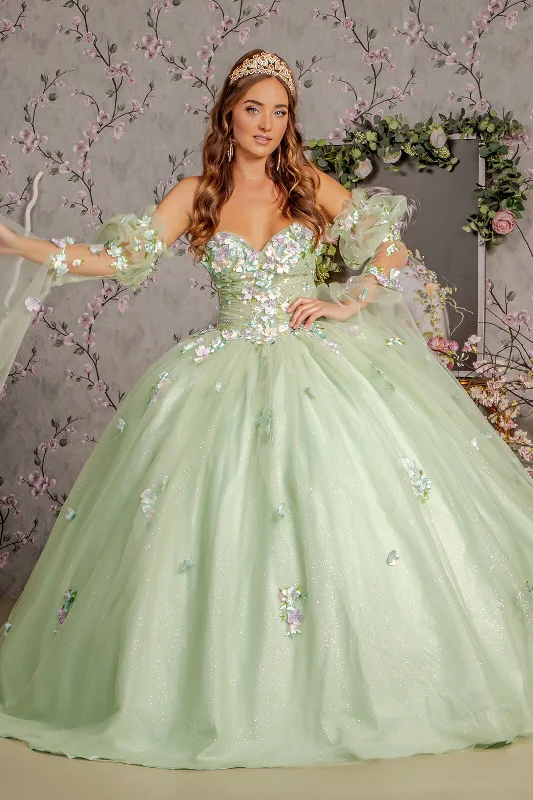 Last Chance tiered dressLong Quinceanera Dress 3D Flower Ball Gown
