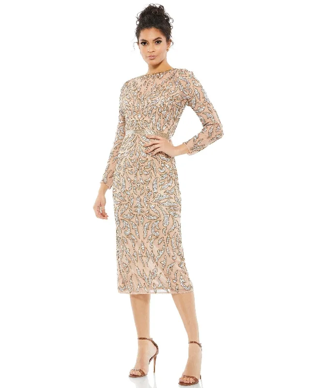 Special Buy sleek dressMocha 22 Mac Duggal Long Sleeve Beaded Cocktail Dress Sale