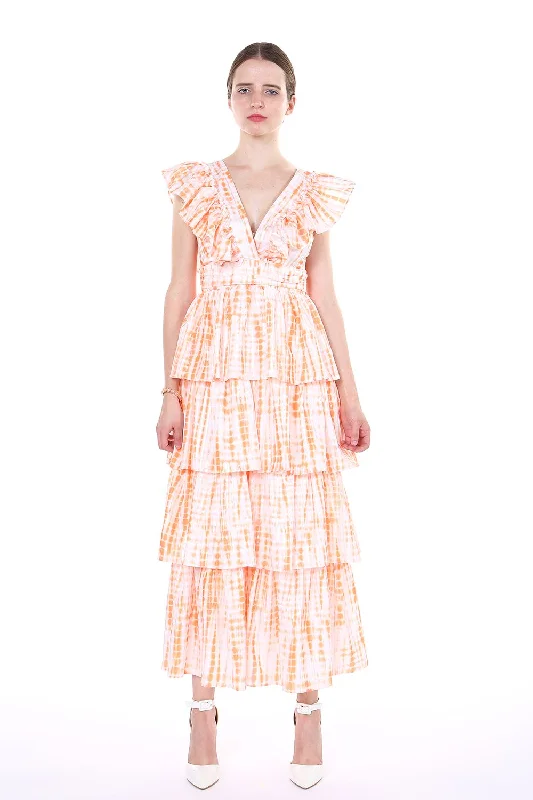 The Best Prices fitted cocktail dressTiered V Neck Sleeveless Ruffle Tea Length Dress