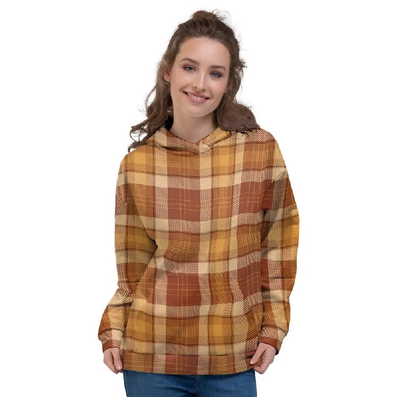 TIME-Limited Offer Orange Plaid Tartan Print Women's Hoodie