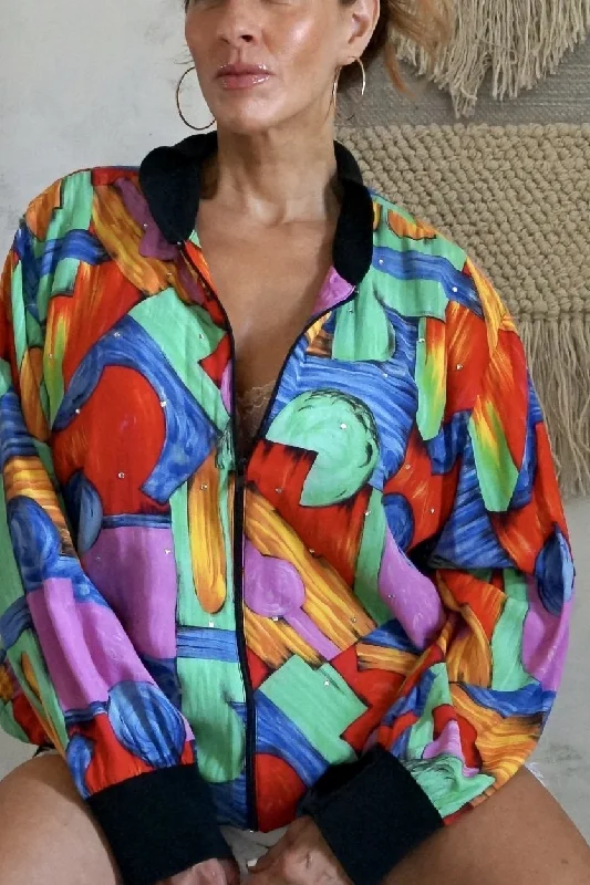 Super Bargain casual puffer jacketVintage Bedazzled Rainbow Track Jacket