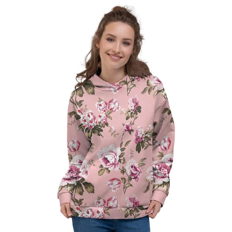 Exclusive Offers Pink Rose Floral Print Women's Hoodie