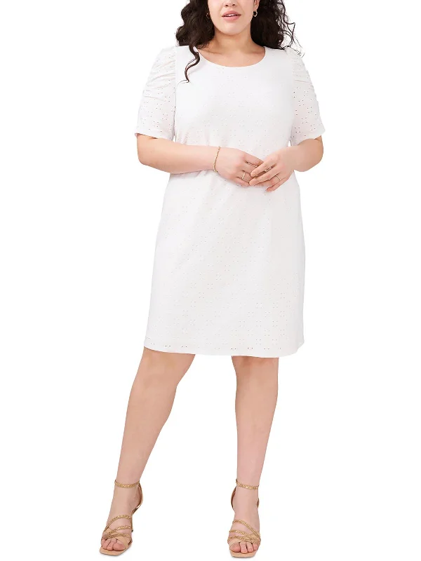 Season Finale Sale casual day dressPlus Womens Eyelet Ruched Shift Dress