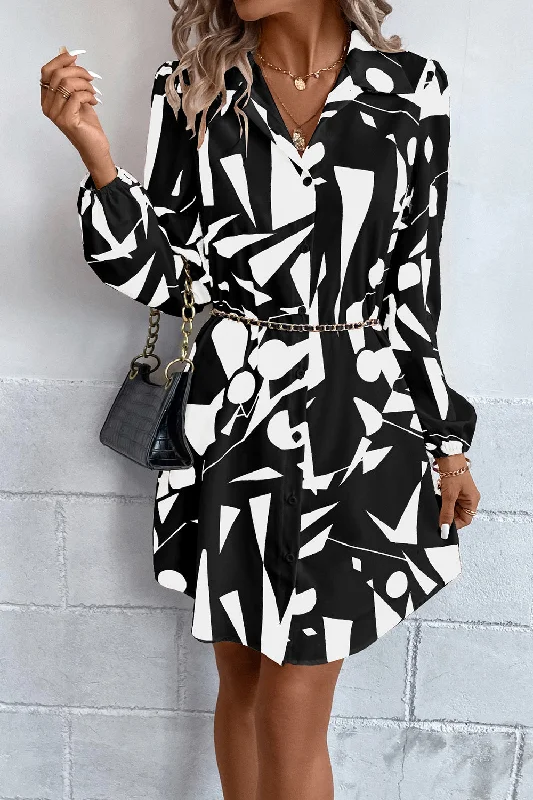 Take Advantage stylish dressGeometric Long Sleeve Shirt Dress