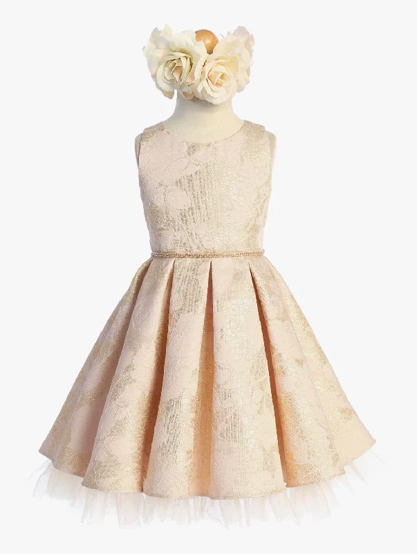 Early Access party-ready dressBlush and Gold Jacquard Dress