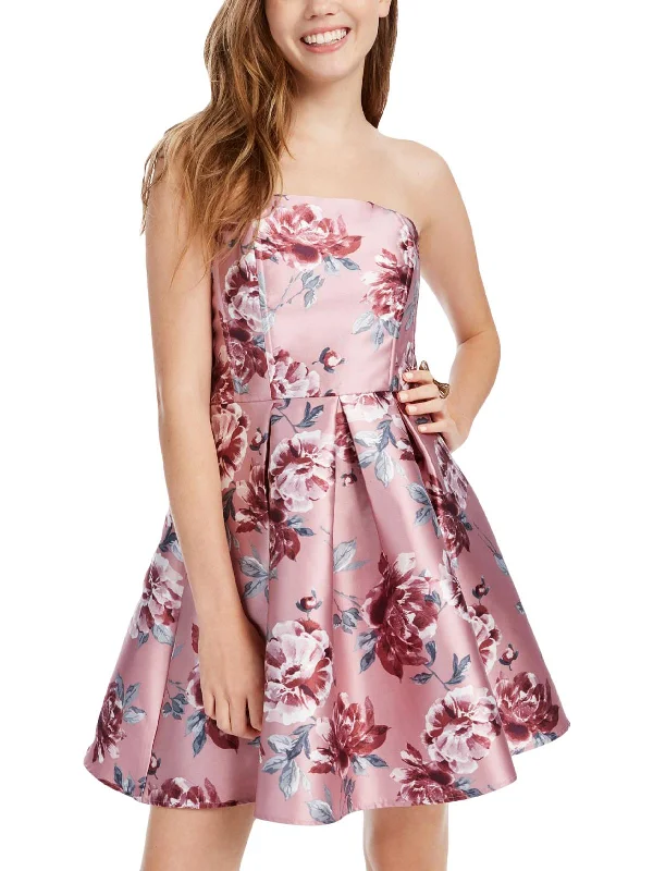 Closeout Sale pleated dressJuniors Womens Floral Short Mini Dress