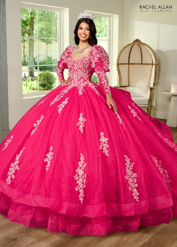 Super Sale ruched dressRachel Allan RQ1131 Detachable Long Sleeve Quinceanera Applique Ball Gown