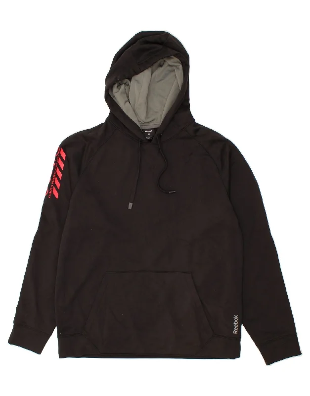 Last Chance REEBOK Mens Graphic Hoodie Jumper Medium Black Polyester