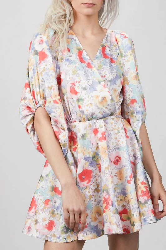 Year-End Sale floral midi dressMini Dress With Bow In Pastel Flower Print