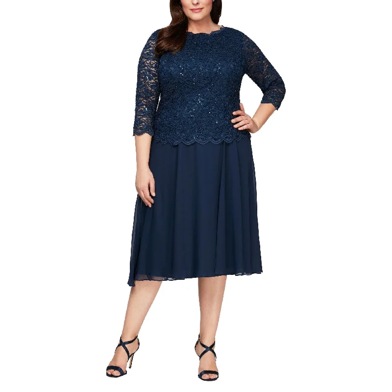 Clearance Items A-line dressNavy 24W Alex Evenings AE4121796 Short Mother of the Bride Dress Sale