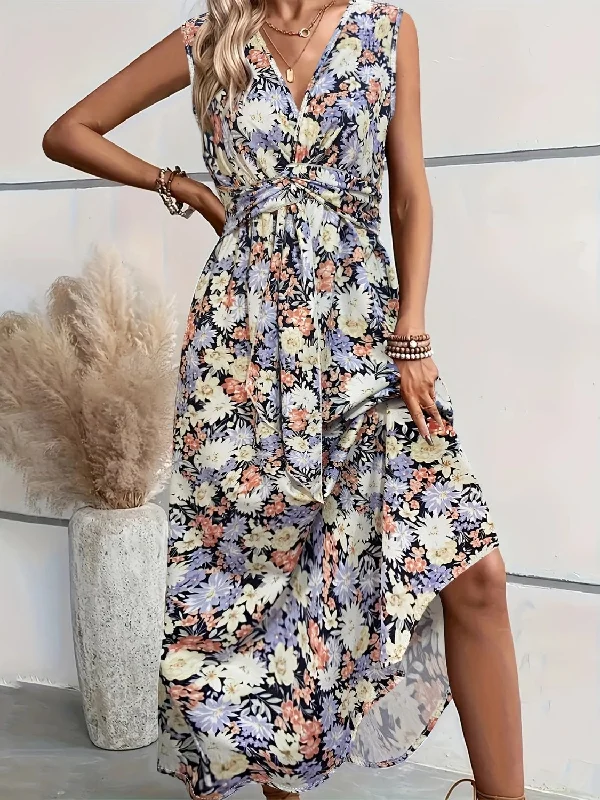 Early Bird Discount winter dressFloral Sleeveless Midi Dress