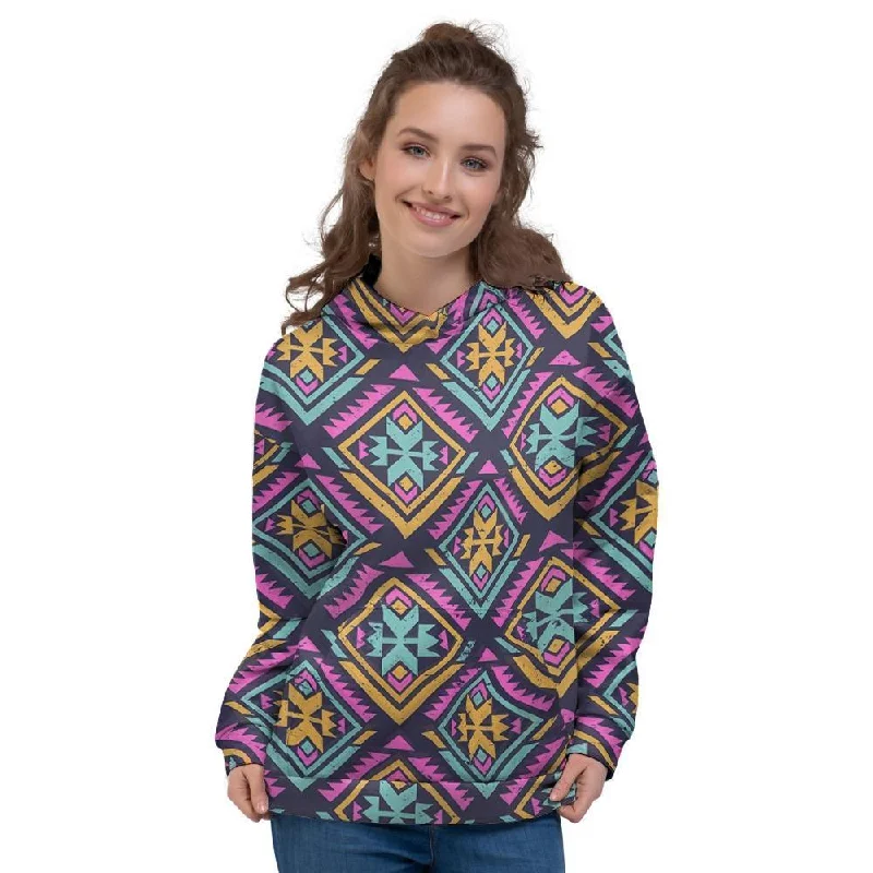 New Arrival Neon Multicolor Ethic Aztec Grunge Print Women's Hoodie