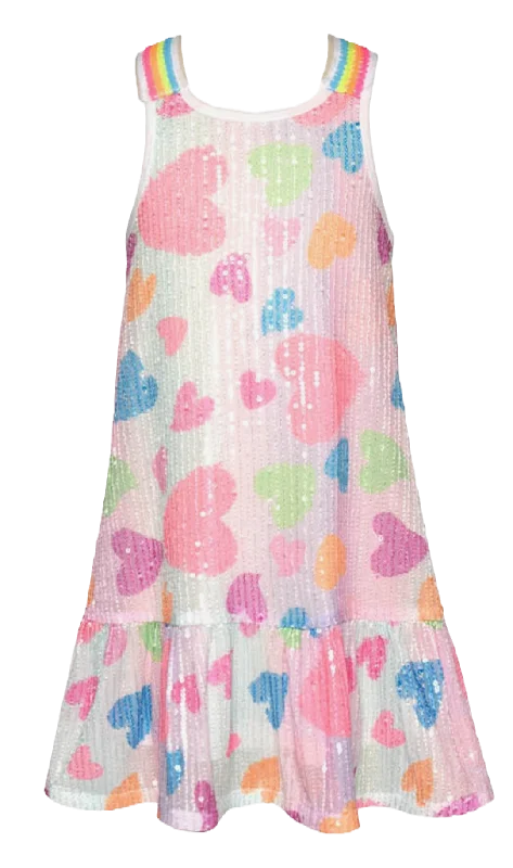 Final Clearance puff sleeve dressBaby Sara - Pastel Striped Sequin Heart A-Line Dress
