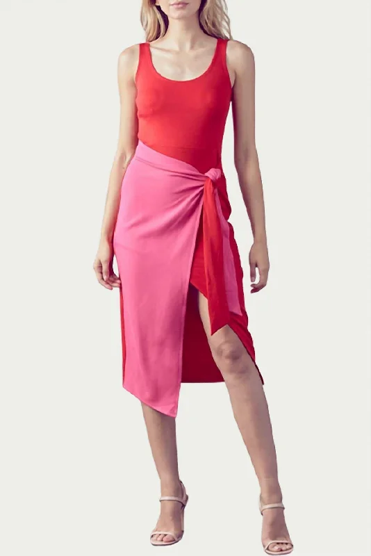 Big Discounts fitted dressColor-Block Wrap-Effect Midi Dress In Red/pink