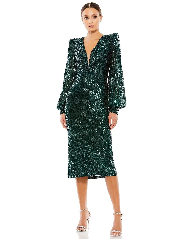 Doorbuster Deal flowy dressMac Duggal 26866 Long Sleeve Fitted Short Dress