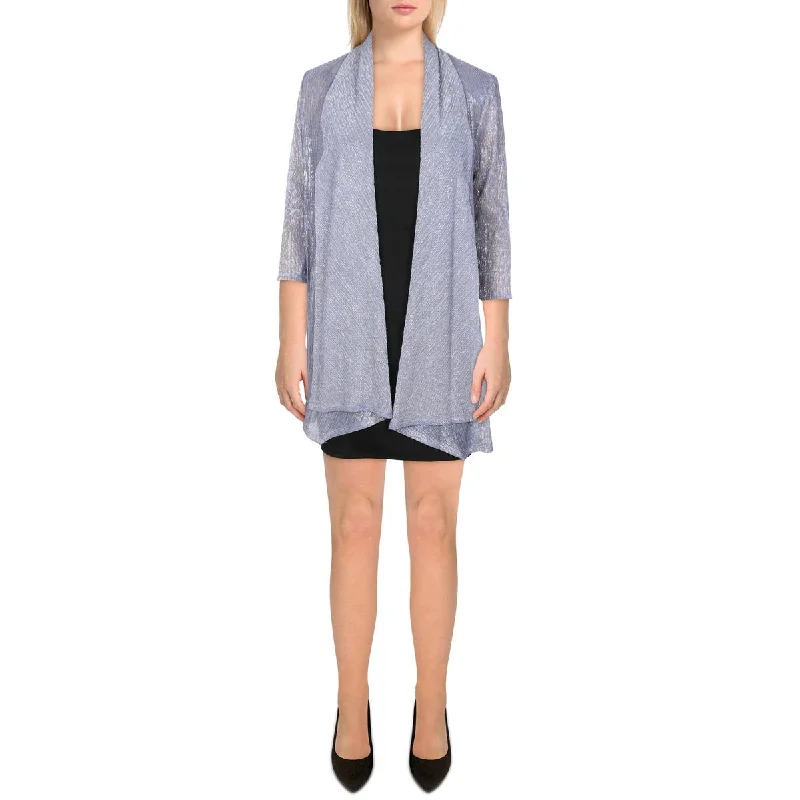 Don’t Miss Out cool zip-up jacketPetites Womens Metallic Drapey Duster Blazer