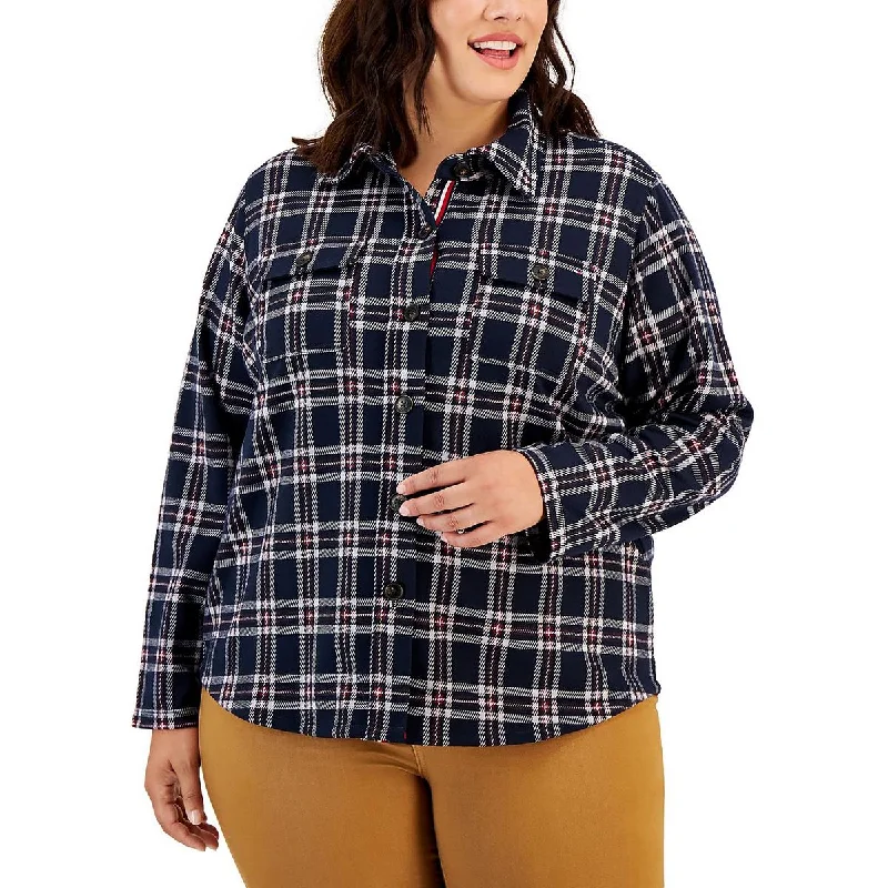 One-DAY Sale soft fleece jacketPlus Womens Plaid Cold Weather Shirt Jacket