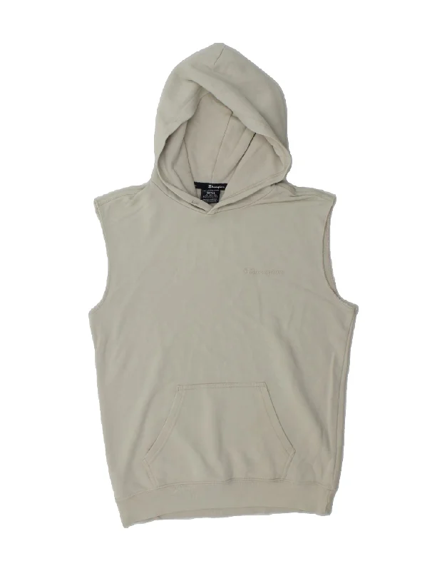 Factory Direct Sale CHAMPION Mens Sleeveless Hoodie Jumper Small Beige Cotton